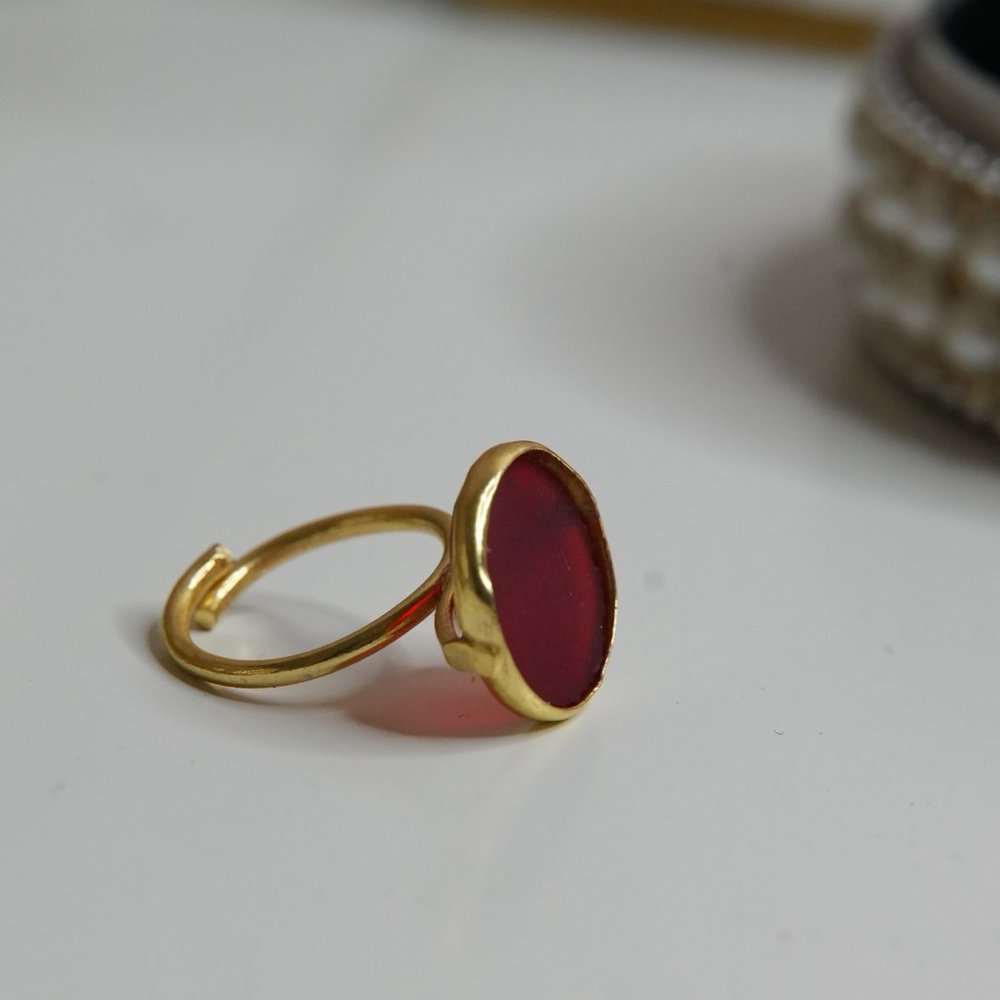 Zara Gold Ring with Deep Red Round Accent - Picture 6 of 6